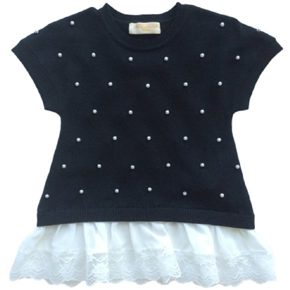 MonnaLisa Other - Monnalisa Little Girl Sweater With Pearls Black